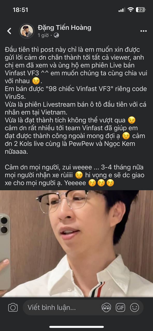 ViruSs "chốt đơn" tới 98 chiếc VinFast VF 3 ngay trong lần đầu livestream, doanh thu hơn 31 tỷ đồng- Ảnh 1.