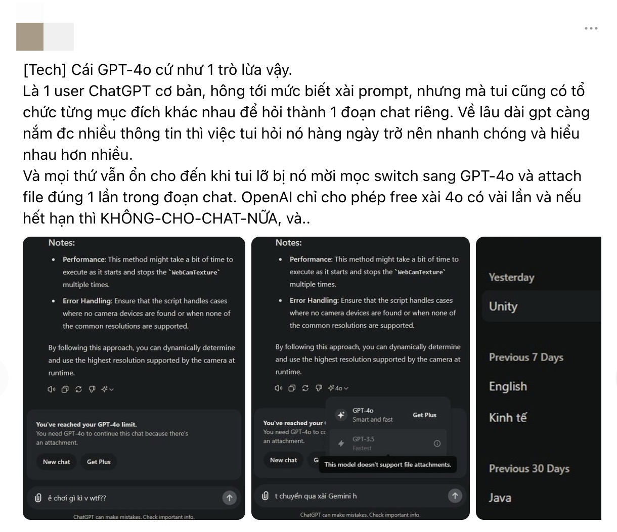Người dùng Việt kêu trời vì bản cập nhật ChatGPT-4o, gọi đây như là “một trò lừa”- Ảnh 1. Người dùng Việt kêu trời vì bản cập nhật ChatGPT-4o, gọi đây như là “một trò lừa”- Ảnh 1.