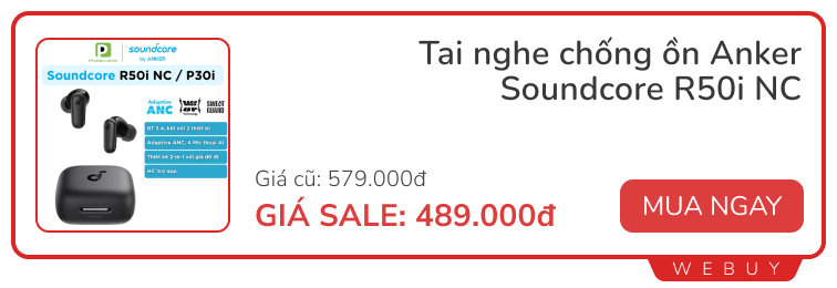 Tai nghe chống ồn Anker 489.000đ, dán màn hình cong 159.000đ, sạc nhanh 67W 390.000đ và loạt deal 