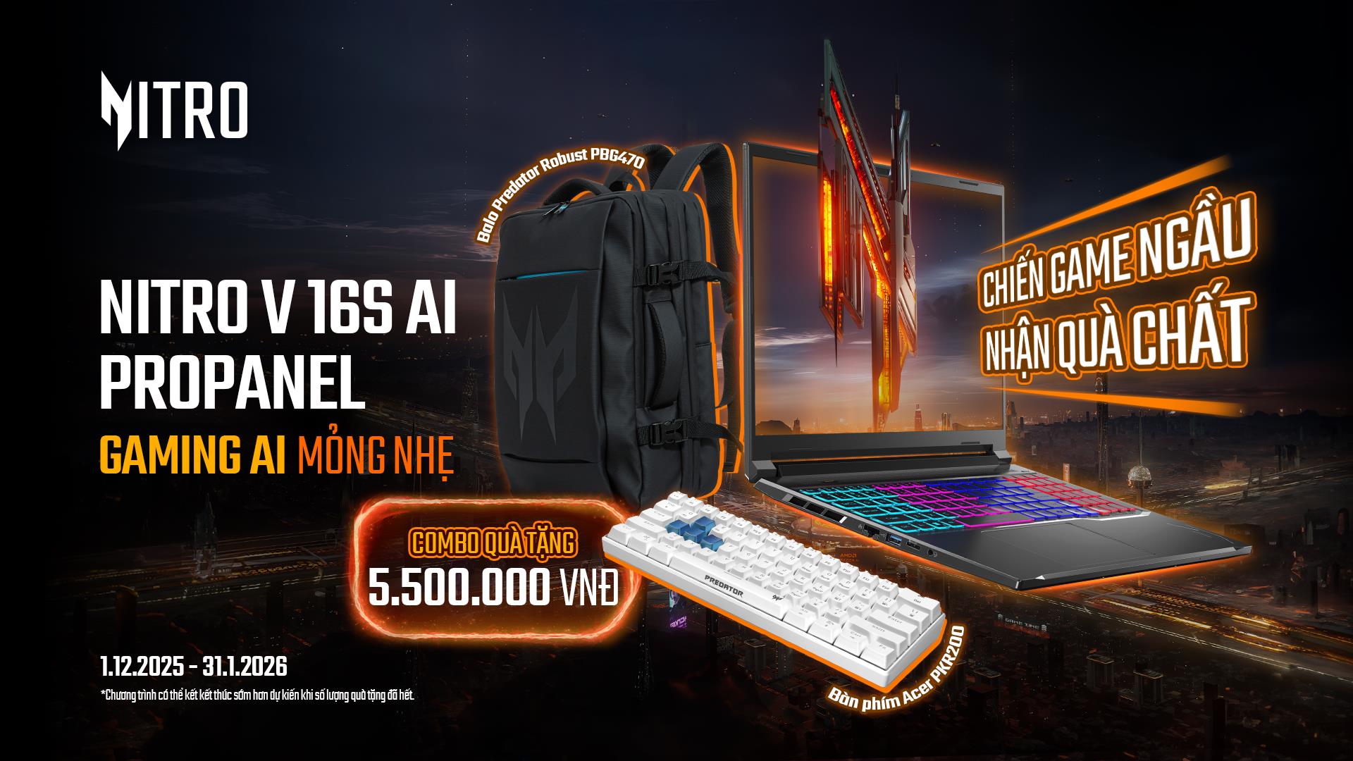 Nitro V 16S ProPanel: Laptop gaming mỏng nhẹ, mạnh mẽ với Ryzen AI và RTX 50 Series - Ảnh 4. Nitro V 16S ProPanel: Laptop gaming mỏng nhẹ, mạnh mẽ với Ryzen AI và RTX 50 Series - Ảnh 4.