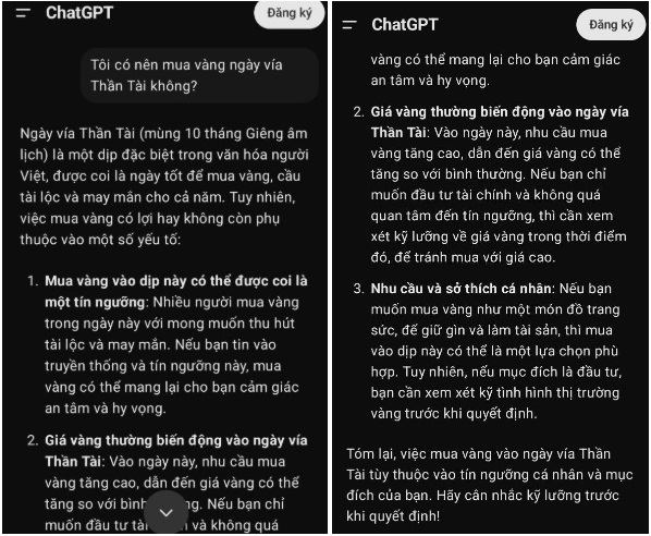 'Có nên mua vàng ngày vía Thần Tài không?' - Câu trả lời của ChatGPT và DeepSeek gây bất ngờ- Ảnh 1.