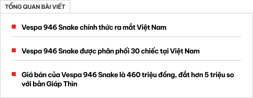 Diện kiến Vespa 946 Snake ra mắt Việt Nam: Chỉ phân phối 30 xe, nhiều chi tiết ghi dấu năm rắn cho dân chơi- Ảnh 1.