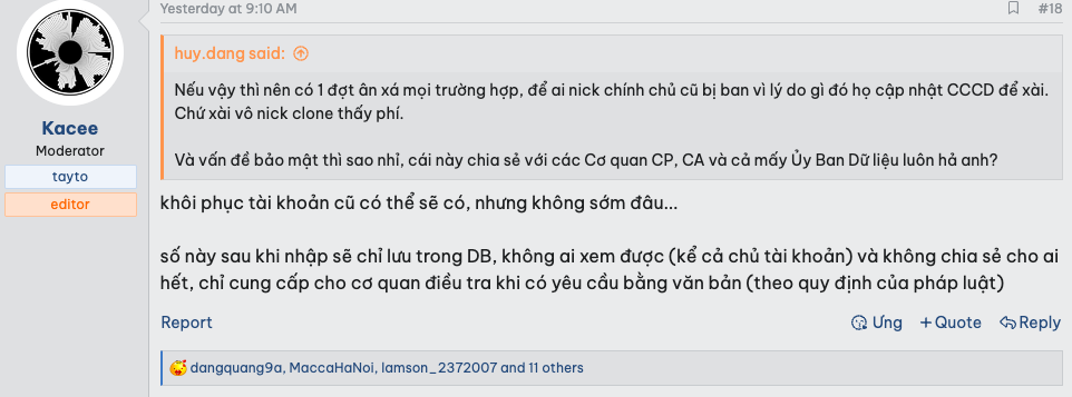 Admin diễn đàn VOZ: Chỉ cung cấp số CCCD của thành viên cho cơ quan điều tra, 20 năm qua "chỉ có 5-6 trường hợp bị yêu cầu thông tin"- Ảnh 2.