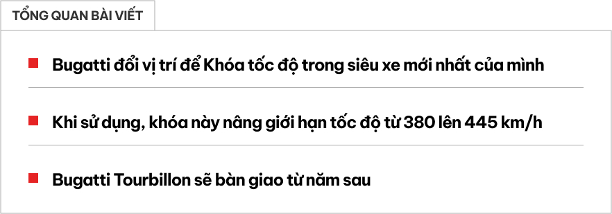 Đây là nơi Bugatti giấu chìa khoá tốc độ trên xe triệu đô Tourbillon: Tăng từ 380km/h lên 445km/h- Ảnh 1. Đây là nơi Bugatti giấu chìa khoá tốc độ trên xe triệu đô Tourbillon: Tăng từ 380km/h lên 445km/h- Ảnh 1.