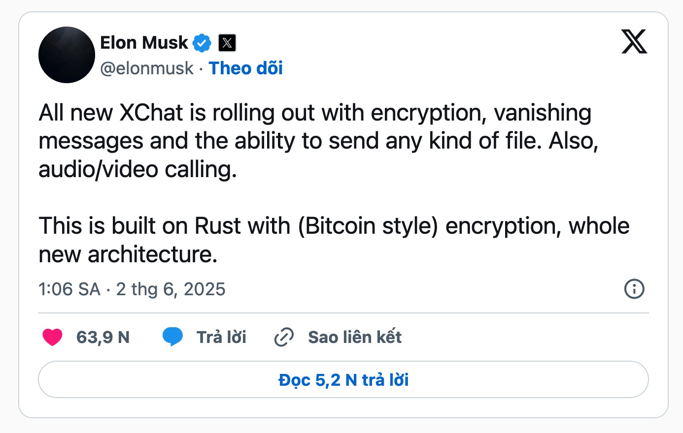 Elon Musk tung ứng dụng nhắn tin mã hóa “tương tự Bitcoin”, trả phí cho X mới được dùng- Ảnh 2. Elon Musk tung ứng dụng nhắn tin mã hóa “tương tự Bitcoin”, trả phí cho X mới được dùng- Ảnh 2.