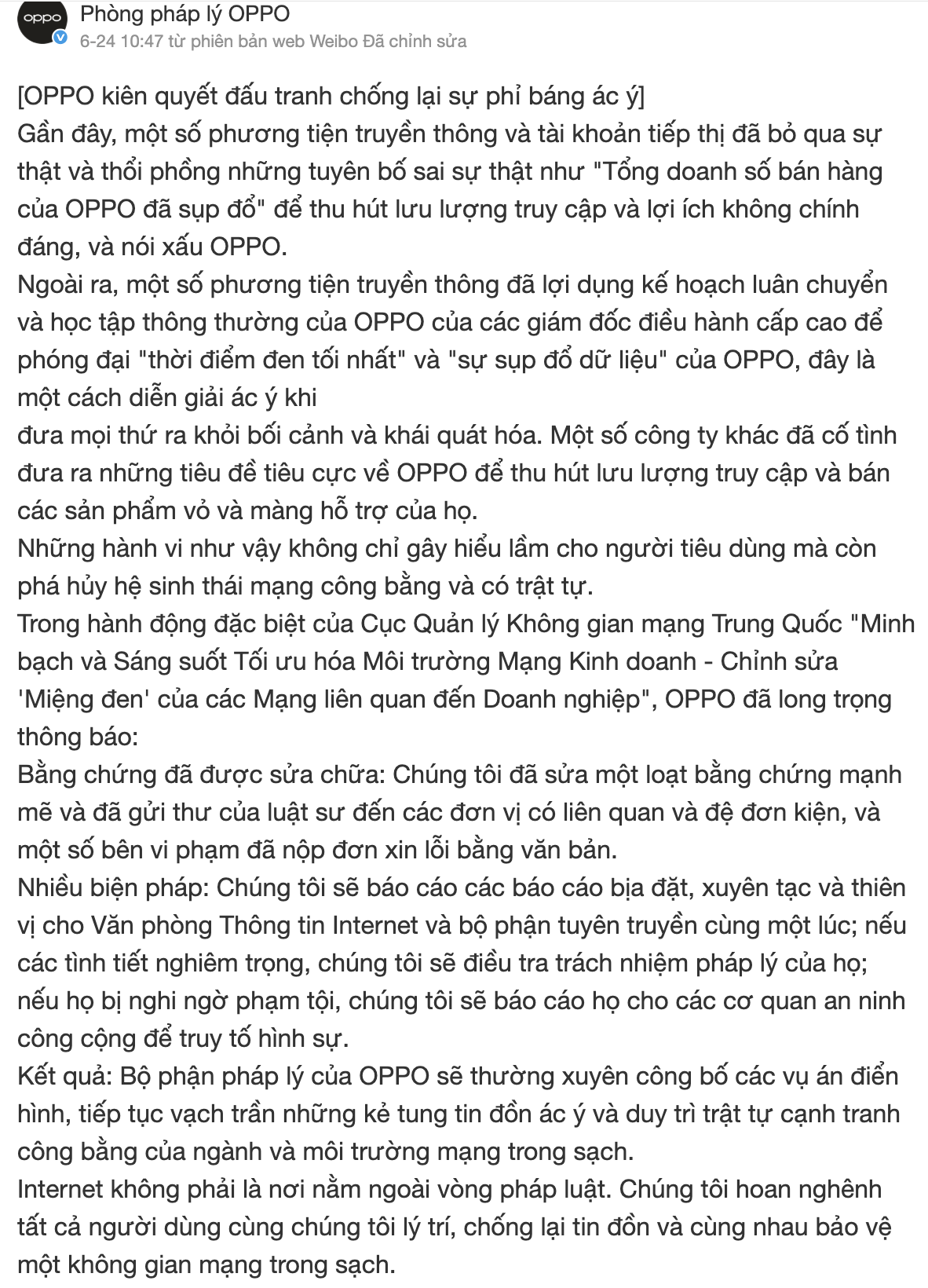 Bị bôi nhọ “doanh số sụp đổ”, OPPO tuyên bố khởi kiện ra tòa- Ảnh 1. Bị bôi nhọ “doanh số sụp đổ”, OPPO tuyên bố khởi kiện ra tòa- Ảnh 1.