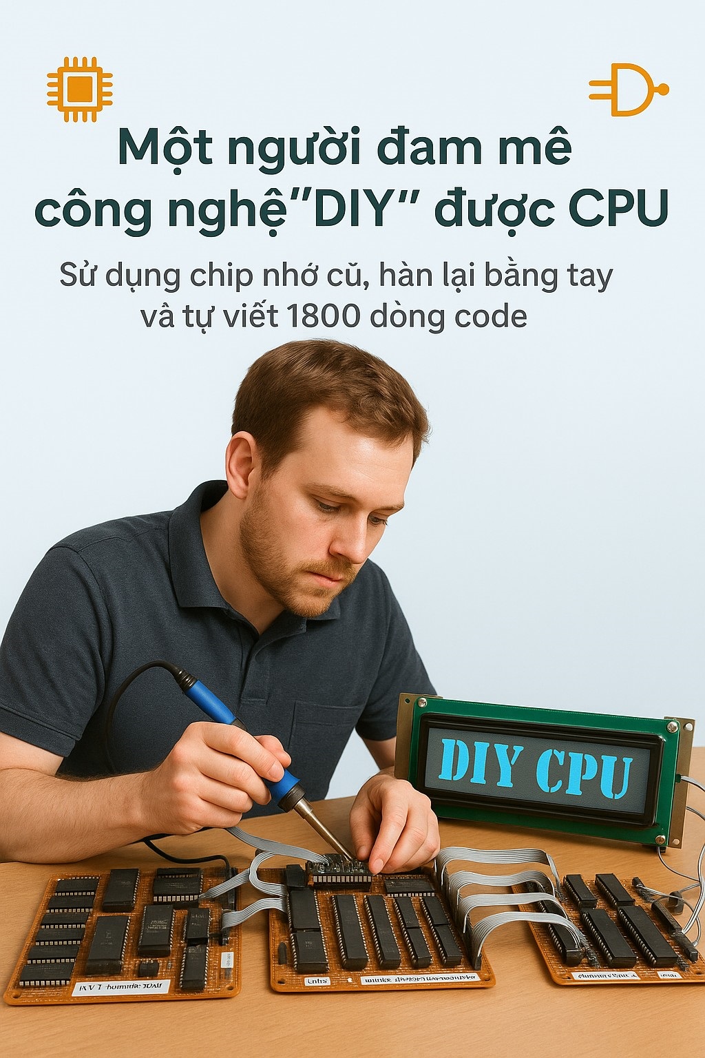 Đỉnh cao DIY: Người đàn ông tự làm CPU bằng chip nhớ cũ, hàn mọi thứ bằng tay và viết 1800 dòng code để nó hoạt động- Ảnh 1. Đỉnh cao DIY: Người đàn ông tự làm CPU bằng chip nhớ cũ, hàn mọi thứ bằng tay và viết 1800 dòng code để nó hoạt động- Ảnh 1.