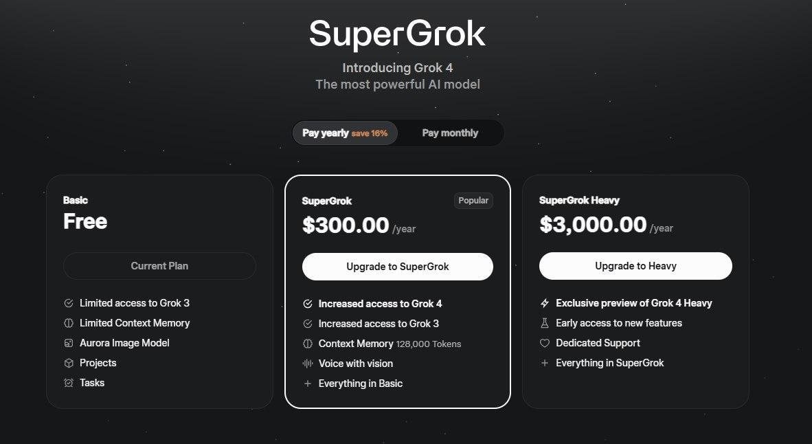 Thiên tài bán hàng Elon Musk: Công bố giá đăng ký Grok4 tới 80 triệu đồng/năm, khẳng định chatbot của mình 'trên trình độ tiến sĩ'- Ảnh 2. Thiên tài bán hàng Elon Musk: Công bố giá đăng ký Grok4 tới 80 triệu đồng/năm, khẳng định chatbot của mình 'trên trình độ tiến sĩ'- Ảnh 2.