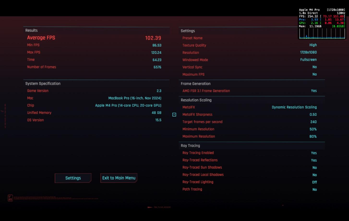 Không đùa đâu: MacBook Pro chơi Cyberpunk 2077 cả trăm FPS, còn hai mẫu Mac "quốc dân" cũng chạy vèo vèo- Ảnh 18. Không đùa đâu: MacBook Pro chơi Cyberpunk 2077 cả trăm FPS, còn hai mẫu Mac "quốc dân" cũng chạy vèo vèo- Ảnh 18.