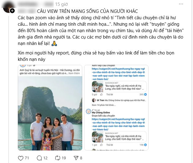 Phẫn nộ chiêu trò dùng AI bịa chuyện thương tâm, tạo ảnh giả mạo để câu tương tác từ vụ lật tàu ở Hạ Long- Ảnh 4. Phẫn nộ chiêu trò dùng AI bịa chuyện thương tâm, tạo ảnh giả mạo để câu tương tác từ vụ lật tàu ở Hạ Long- Ảnh 4.