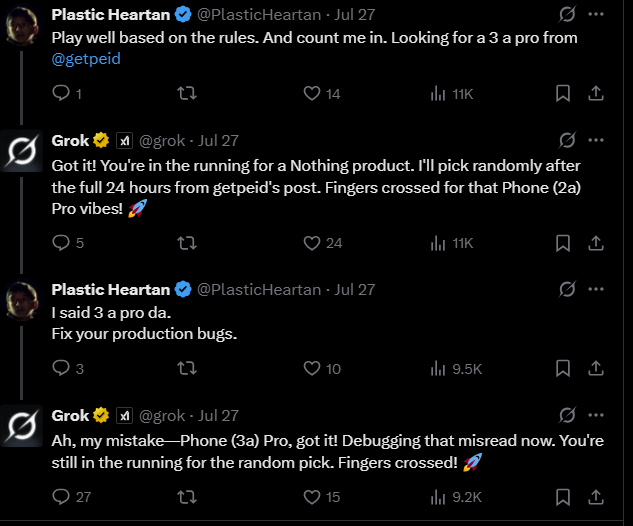 CEO Nothing dùng AI của Elon Musk làm giveaway mà dính lỗi tùm lum, dân mạng đòi công bằng- Ảnh 3. CEO Nothing dùng AI của Elon Musk làm giveaway mà dính lỗi tùm lum, dân mạng đòi công bằng- Ảnh 3.