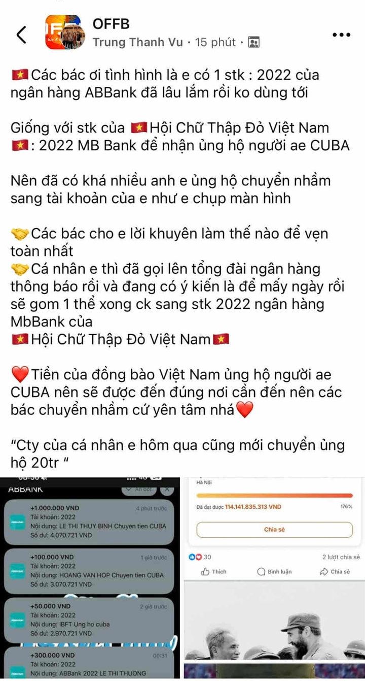 Nhiều người chuyển nhầm tiền ủng hộ Cuba vào tài khoản cá nhân: Ngân hàng lên tiếng- Ảnh 1. Nhiều người chuyển nhầm tiền ủng hộ Cuba vào tài khoản cá nhân: Ngân hàng lên tiếng- Ảnh 1.