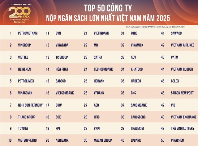 Công bố 200 doanh nghiệp nộp ngân sách lớn nhất Việt Nam: Tổng nộp 794.000 tỷ đồng, Vingroup thu hẹp khoảng cách với vị trí số 1 của PetroVietnam- Ảnh 8. Công bố 200 doanh nghiệp nộp ngân sách lớn nhất Việt Nam: Tổng nộp 794.000 tỷ đồng, Vingroup thu hẹp khoảng cách với vị trí số 1 của PetroVietnam- Ảnh 8.