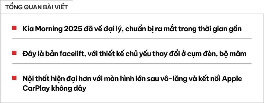 Kia Morning 2025 về đại lý trước khi ra mắt: Đèn LED như Carnival, cụm màn hình lớn, CarPlay không dây, 'phả hơi nóng' lên Wigo, i10- Ảnh 1.