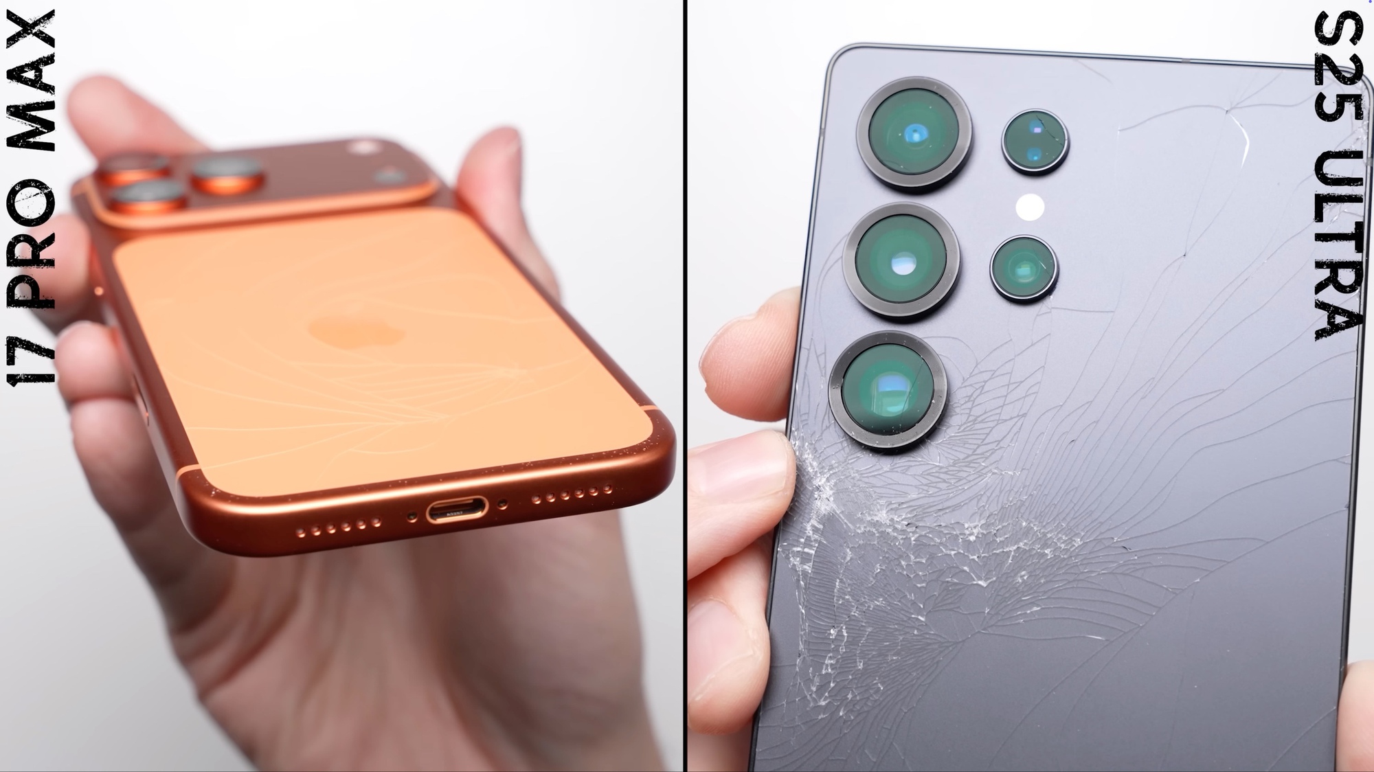 Drop test iPhone 17 Pro Max với Galaxy S25 Ultra để thấy khung nhôm mới và titan khác nhau đến mức nào- Ảnh 3.