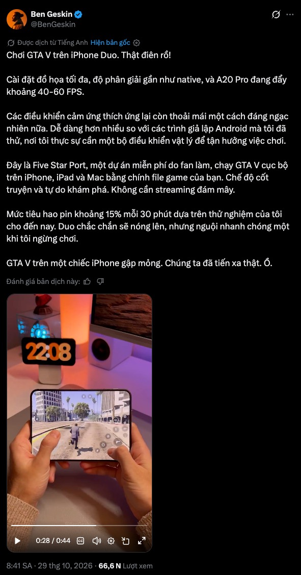 Chúng ta có GTA V chạy trực tiếp trên iPhone Duo trước cả GTA VI - Ảnh 1.