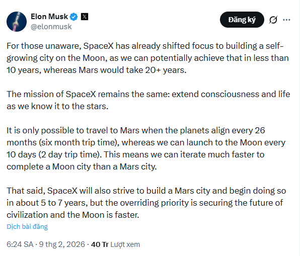 Elon Musk bất ngờ thay đổi chiến lược của SpaceX: Tạm g&aacute;c giấc mơ Sao Hỏa để ưu ti&ecirc;n x&acirc;y dựng th&agrave;nh phố tr&ecirc;n Mặt Trăng - Ảnh 1.