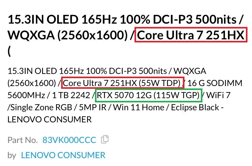 Intel Core Ultra 7 251HX lộ diện, laptop gaming Lenovo v&agrave; MSI sắp ra mắt với RTX 5070 12GB- Ảnh 4.