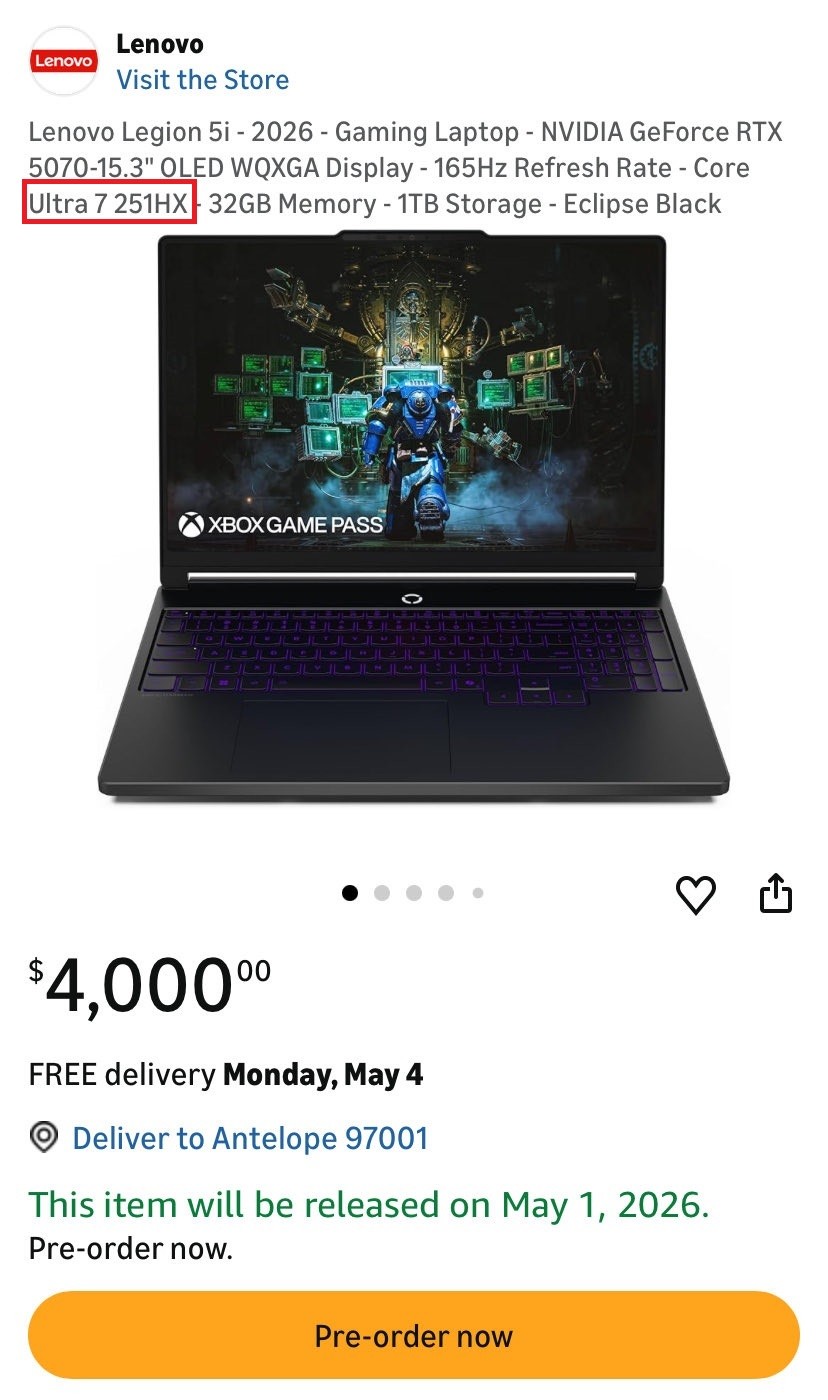 Intel Core Ultra 7 251HX lộ diện, laptop gaming Lenovo v&agrave; MSI sắp ra mắt với RTX 5070 12GB- Ảnh 2.