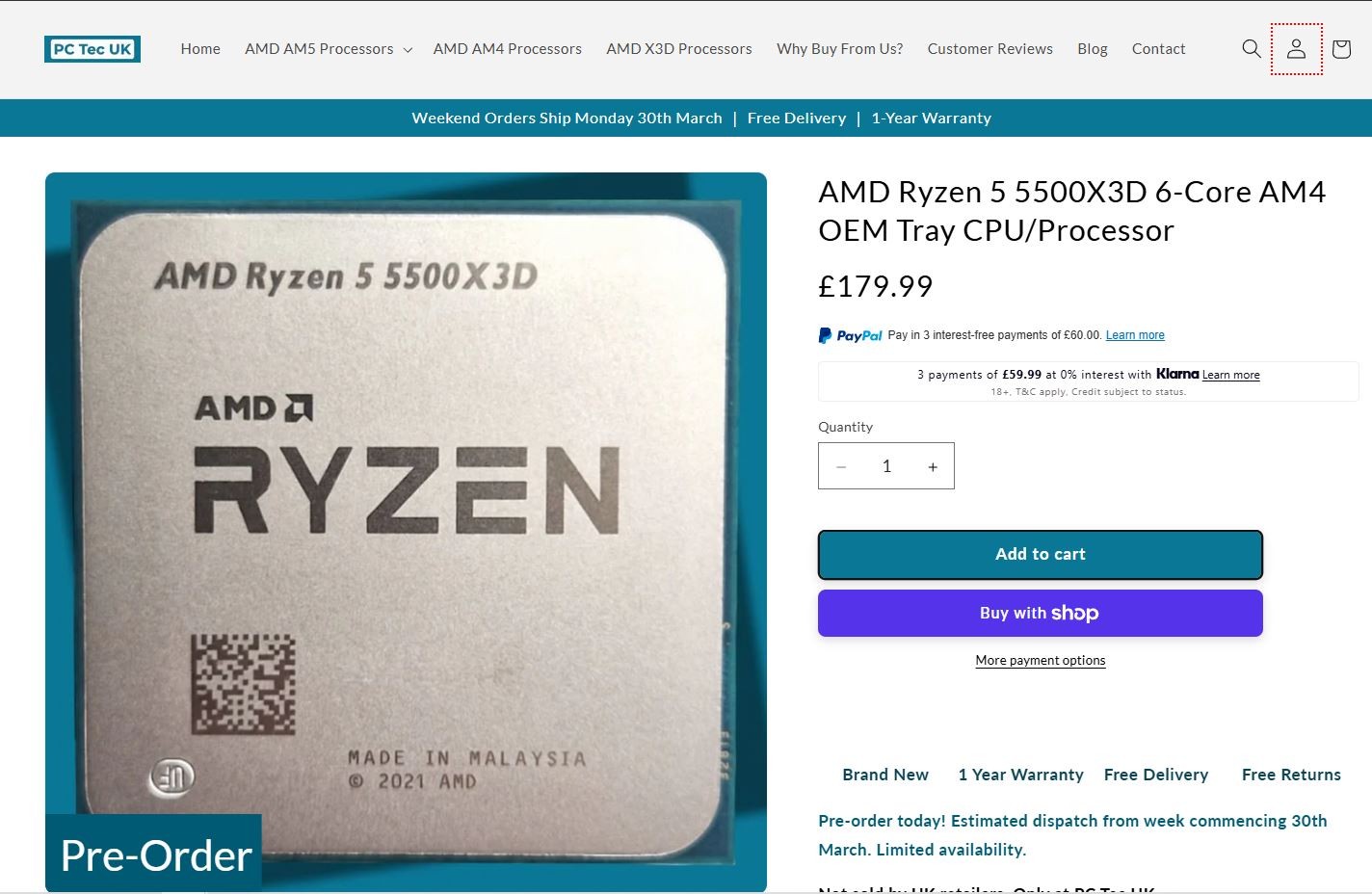 AMD Ryzen 5 5500X3D bất ngờ l&ecirc;n kệ tại Anh Quốc qua một cửa h&agrave;ng duy nhất, gi&aacute; khoảng 6,3 triệu đồng- Ảnh 2.