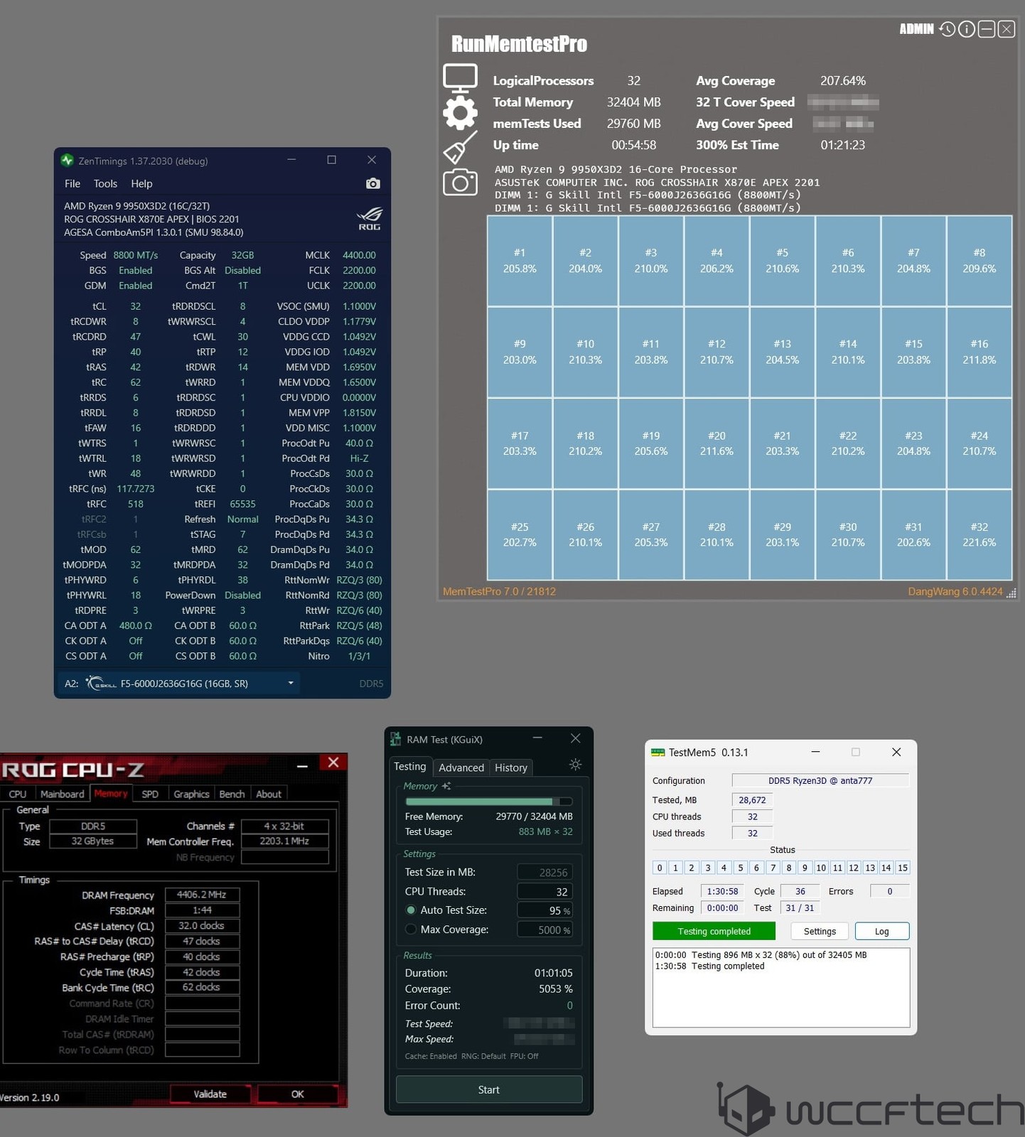 ASUS ROG Crosshair X870E APEX c&ugrave;ng Ryzen 9 9950X3D2 đạt DDR5-8800 MT/s, nhưng con số CL32 mới l&agrave; thứ khiến giới &eacute;p xung thực sự ngỡ ng&agrave;ng - Ảnh 2.