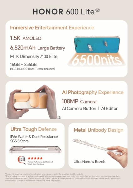 Honor 600 Lite lộ diện to&agrave;n bộ cấu h&igrave;nh: M&agrave;n h&igrave;nh 6.6 inch s&aacute;ng 6.500 nit, pin 6.250mAh, gi&aacute; khoảng 315 USD - Ảnh 2.