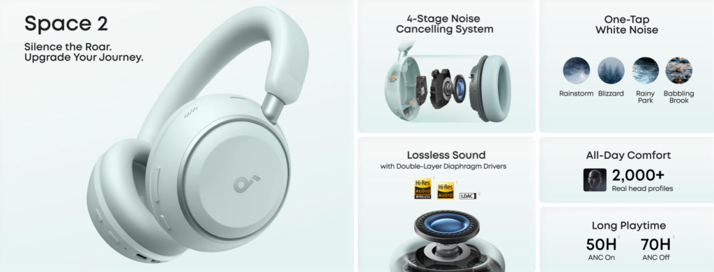 Anker ra mắt Soundcore Space 2 tại MWC 2026: Tai nghe chống ồn 4 cấp, pin 70 giờ, gi&aacute; chỉ 129 USD- Ảnh 2.