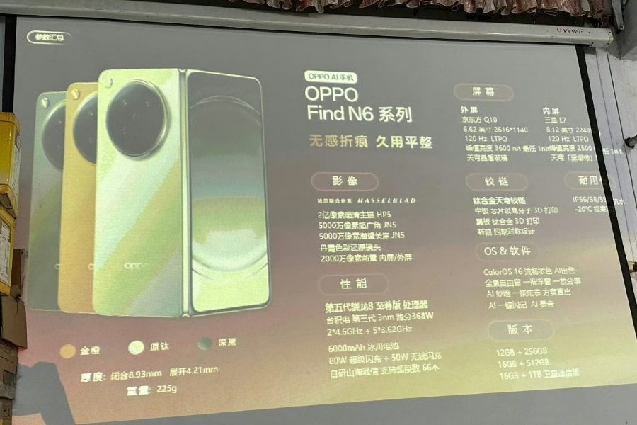 OPPO Find N6 lộ cấu h&igrave;nh trước giờ ra mắt: m&agrave;n h&igrave;nh gập 8,12 inch 2K , pin 6.000mAh, camera 200 MP - Ảnh 1.
