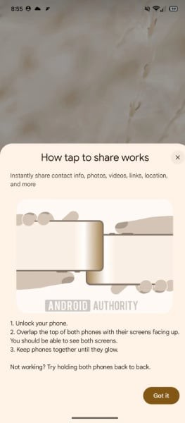 Android sắp c&oacute; t&iacute;nh năng chạm điện thoại chia sẻ th&ocirc;ng tin kiểu NameDrop của Apple - Ảnh 2.