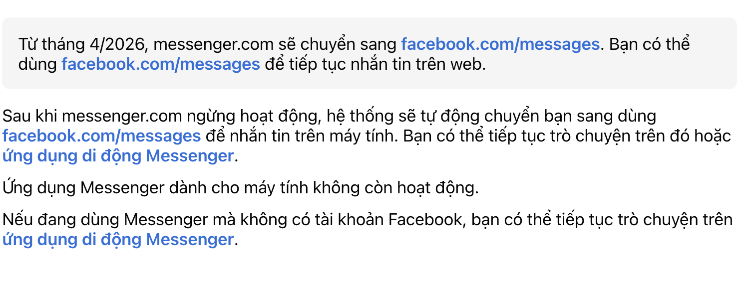 Facebook ch&iacute;nh thức đ&oacute;ng cửa Messenger tr&igrave;nh duyệt web từ 16-4 - Ảnh 2.