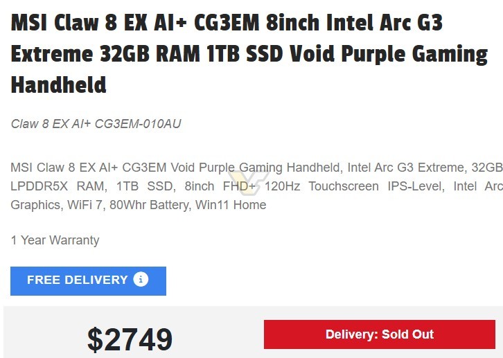 MSI Claw 8 EX AI  lộ gi&aacute; gần 47 triệu, gần gấp đ&ocirc;i thế hệ trước - Ảnh 3.