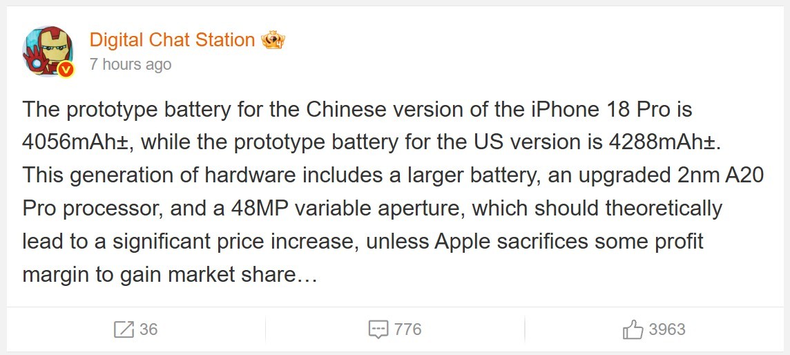 iPhone 18 Pro c&oacute; hai phi&ecirc;n bản pin kh&aacute;c nhau- Ảnh 2.