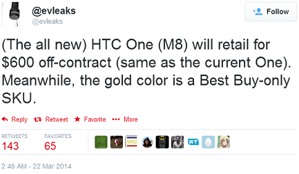 Giá khởi điểm HTC M8 sẽ bằng HTC One