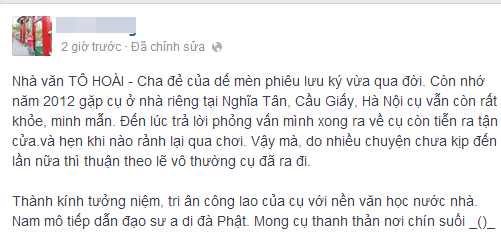  Cộng đồng mạng ngậm ngùi tiếc thương cha đẻ "Dế mèn phưu lưu ký"