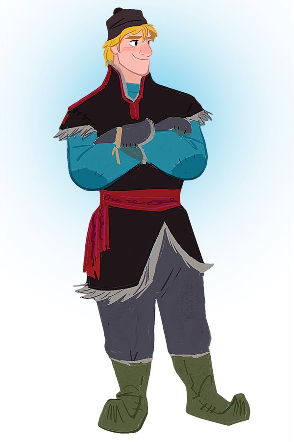 Là một chàng trai có nhiều hoạt động ngoài trời trên những ngọn núi, 
quần áo của Kristoff được thiết kế phần lót bằng lông. Thêm vào đó là 
phụ kiện như thắt lưng bằng khăn choàng màu đỏ - đặc trưng của người 
Sami, dân bản địa của Na Uy.