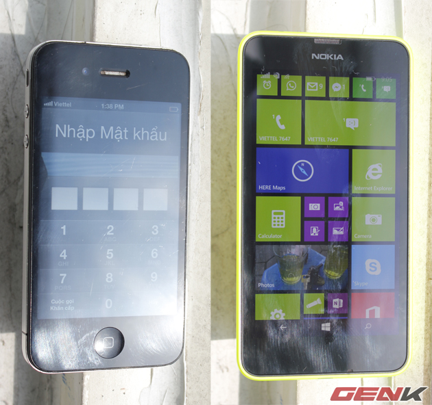 Hiển thị dưới năng của Nokia 630 và iPhone 4.