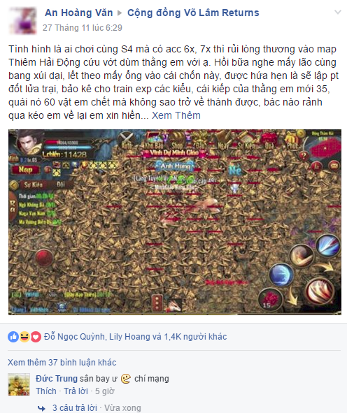 
Bài viết cầu cứu của TiiBonz gửi đến cộng đồng chơi Võ Lâm Returns tại server S4.
