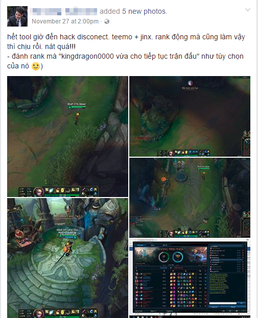 
Game thủ Ezreal tố cáo trên facebook cá nhân của mình
