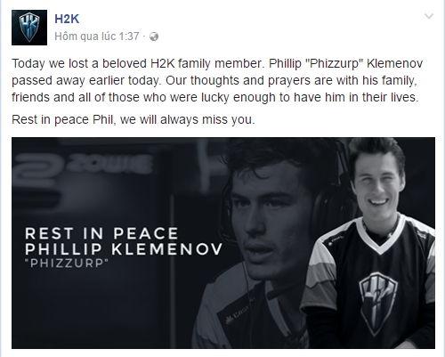 
Phillip Klemenov khi còn sống là một thành viên thi đấu dưới màu áo của đội game H2K.
