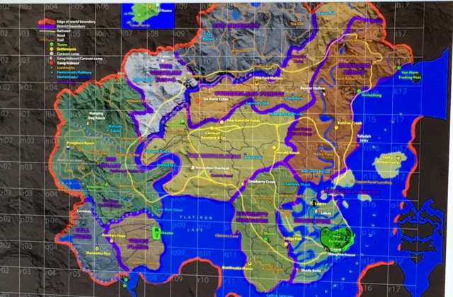 
Hình ảnh bản đồ của Red Dead Redemption 2 theo nguồn tin vỉa hè.
