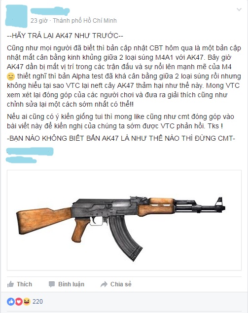Đại diện 1 clan lớn trong Xuất Kích lên tiếng đòi lại công bằng cho AK-47