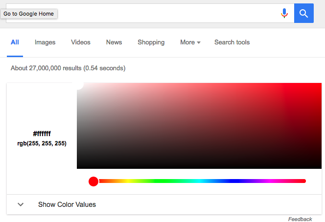 Google mới bổ sung tính năng chuyển đổi giá trị màu giữa RGB và HEX ...