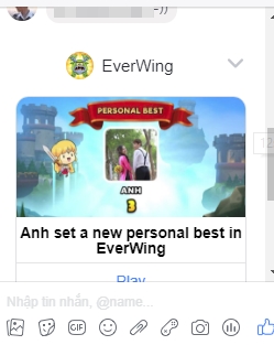 
Chỉ cần click vào chơi EverWing, bạn sẽ tự động gửi tin nhắn mời chơi tới những người bạn của mình
