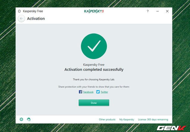 



Kaspersky Free sẽ có thời hạn sử dụng là 1 năm (365 ngày).  Khi hết thời gian sử dụng, việc kích hoạt lại sẽ tự động diễn ra.
