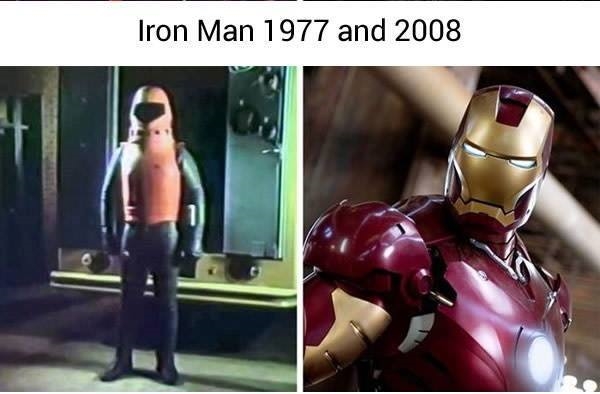 
Phiên bản Iron Man năm 1977 thì trông khá tệ bởi ở thời kì đó, kĩ xảo tương đối kém và việc tạo ra một bộ giáp đẹp như Iron Man năm 2008 của Marvel gần như là điều không thể. Biết vậy nhưng vẫn phải thừa nhận rằng trông nó quá sức buồn cười và như bước ra từ một phim hoạt hình thiếu nhi vậy.
