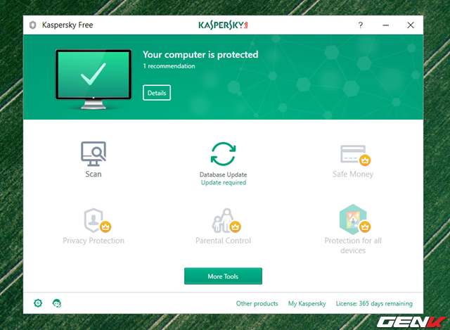 



Giao diện chính của Kaspersky Free.  Vì nó miễn phí nên bạn sẽ chỉ nhận được một số tính năng và bảo vệ cơ bản.
