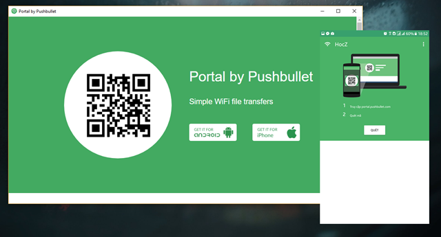 
Sau khi cài đặt xong ứng dụng, bạn hãy mở trình duyệt web trên máy tính hoặc trên thiết bị và truy cập vào địa chỉ “portal.pushbullet.com”, khi đó bạn sẽ thấy một mã QR xuất hiện. Tiến hành mở ứng dụng lên và nhấn “ Quét” để quét mã QR phía trên.
