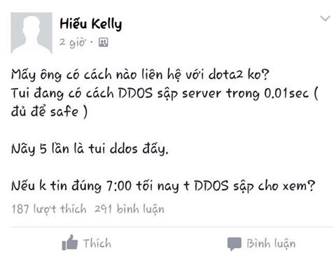 
Hiếu Kelly thông báo trước về việc sẽ DDOS server DOTA 2 của Valve khiến không chỉ game thủ Việt mà game thủ trên toàn thế giới phải dậy sóng
