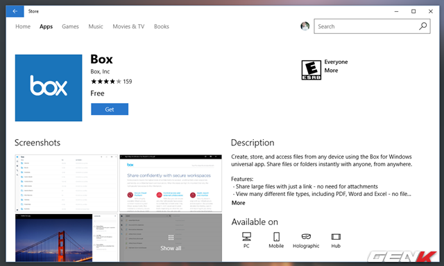 
Bên cạnh Dropbox thì Box cũng là một trong những ứng dụng chính chủ xuất hiện đầu tiên trên Windows Store. Với Box, người dùng sẽ được cung cấp các loại quyền truy cập và quản lý dữ liệu của mình.

