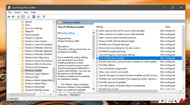 



Tìm và nhấp đúp vào tùy chọn “Tắt trình cài đặt Windows”.
